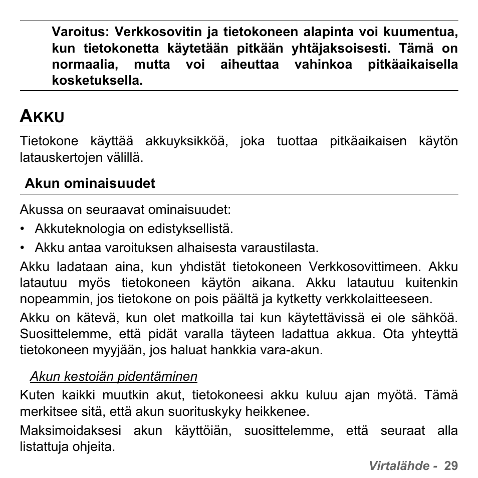 Akku, Akun ominaisuudet | PACKARD BELL dot s series User Manual | Page 1161 / 2279