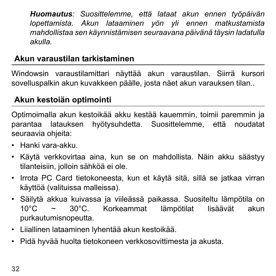 Akun varaustilan tarkistaminen, Akun kestoiän optimointi | PACKARD BELL dot s series User Manual | Page 1164 / 2279