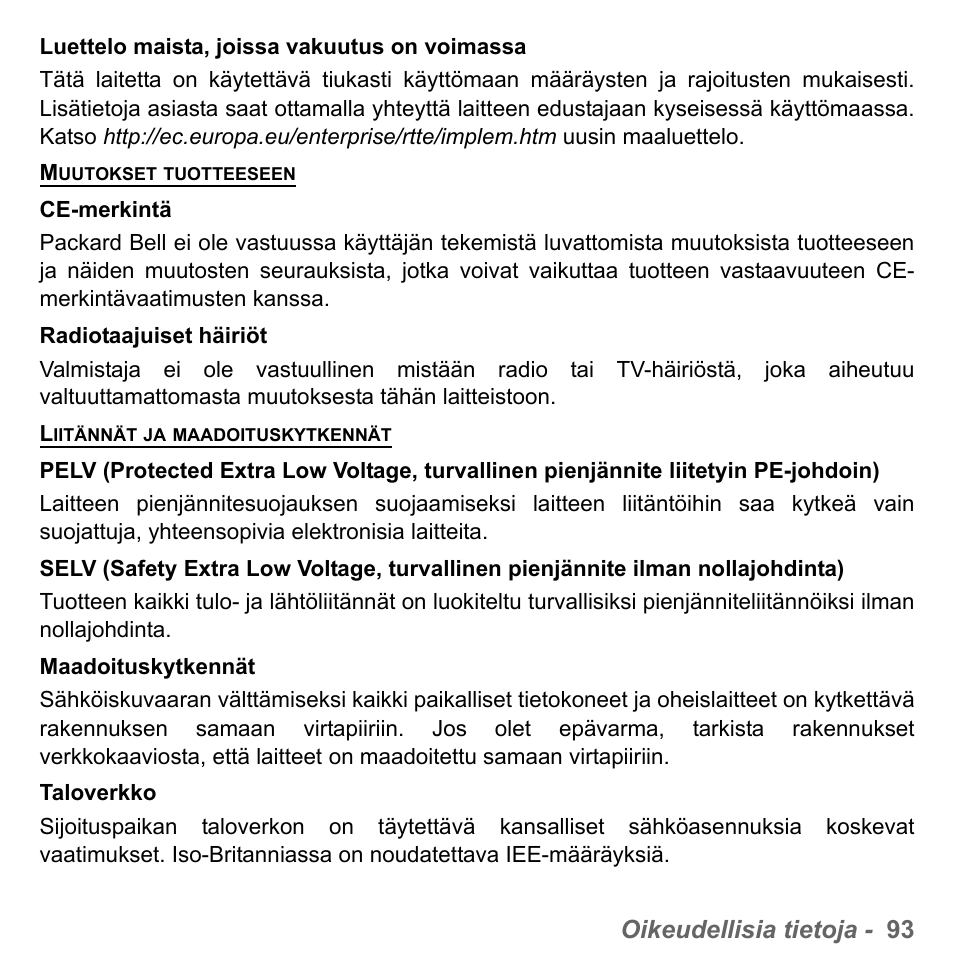 Oikeudellisia tietoja - 93 | PACKARD BELL dot s series User Manual | Page 1225 / 2279