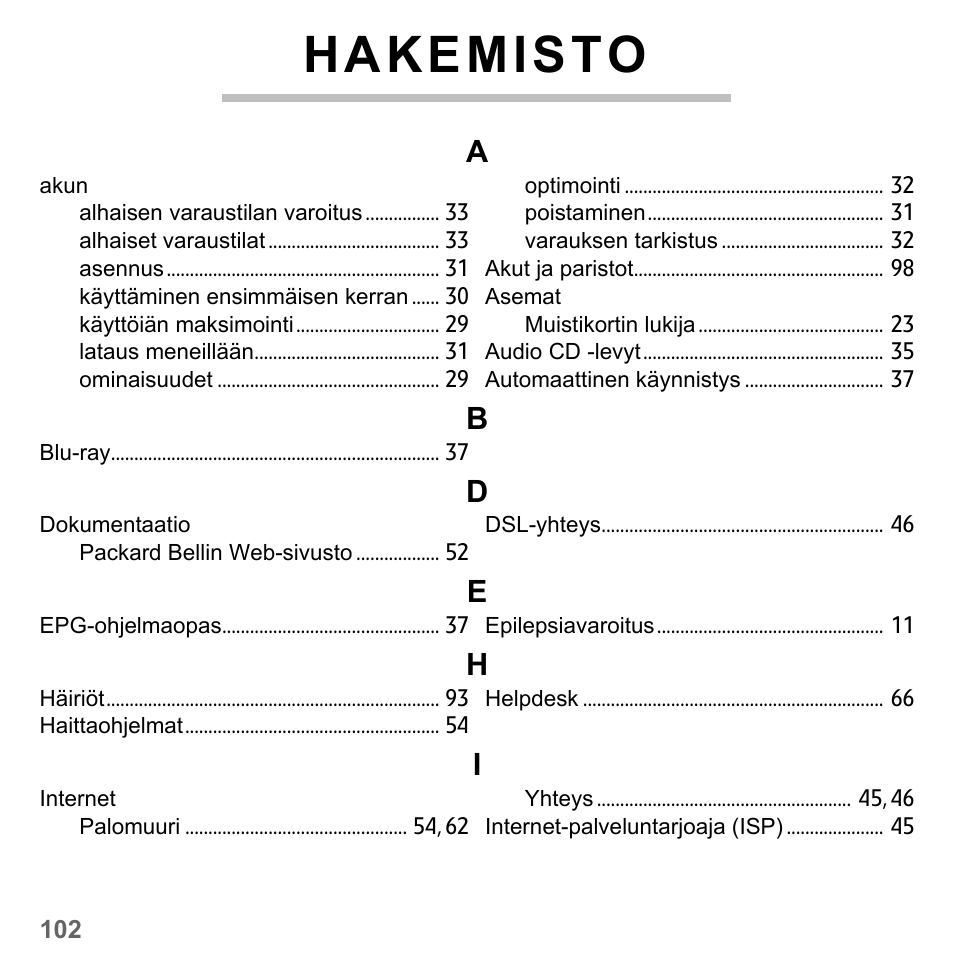 Hakemisto | PACKARD BELL dot s series User Manual | Page 1234 / 2279