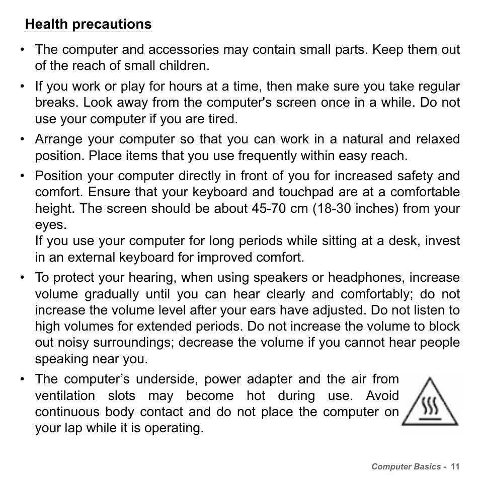 Health precautions | PACKARD BELL dot s series User Manual | Page 13 / 2279