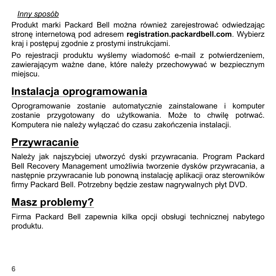 Instalacja oprogramowania, Przywracanie, Masz problemy | PACKARD BELL dot s series User Manual | Page 1370 / 2279