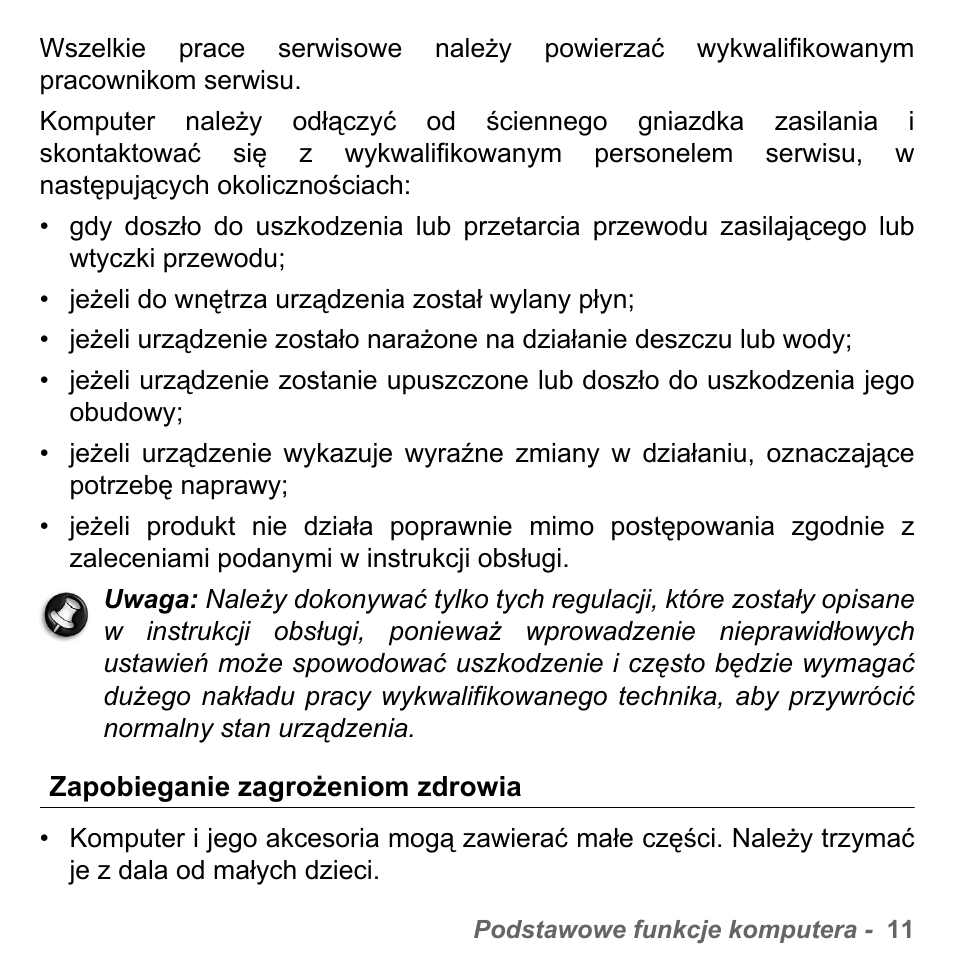 Zapobieganie zagrożeniom zdrowia | PACKARD BELL dot s series User Manual | Page 1375 / 2279