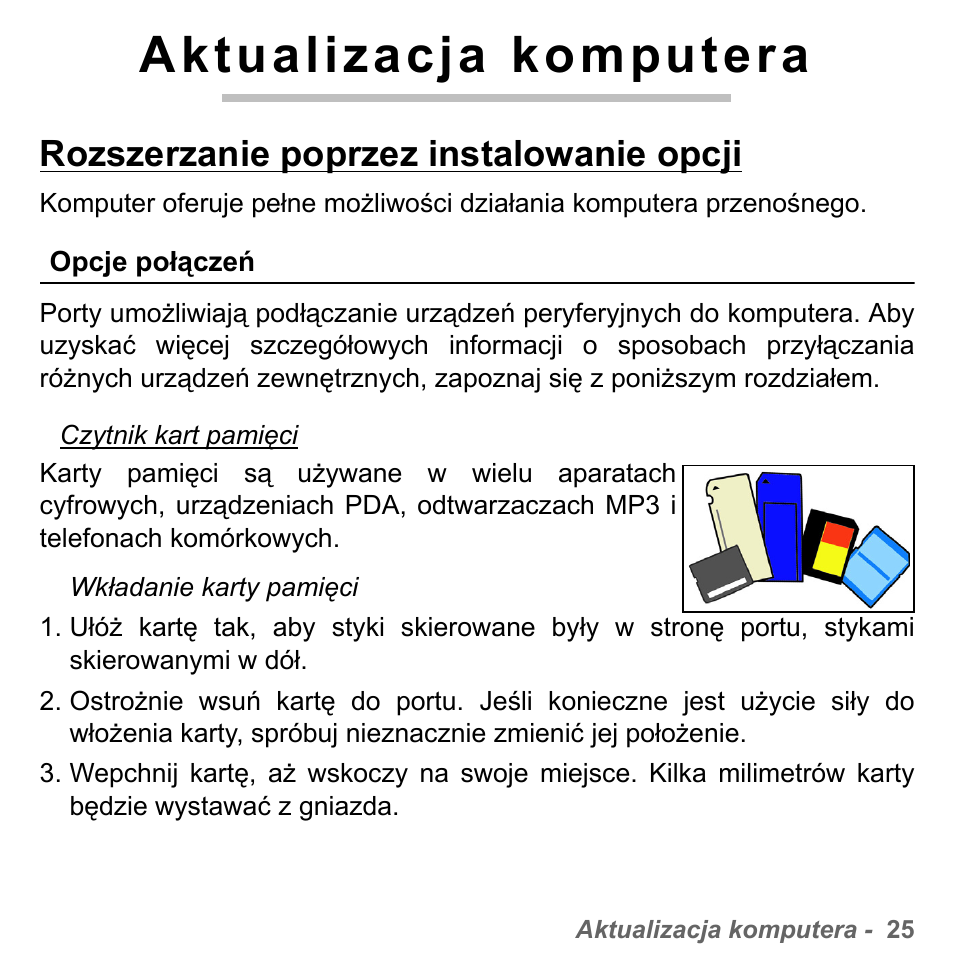 Aktualizacja komputera, Rozszerzanie poprzez instalowanie opcji, Opcje połączeń | PACKARD BELL dot s series User Manual | Page 1389 / 2279