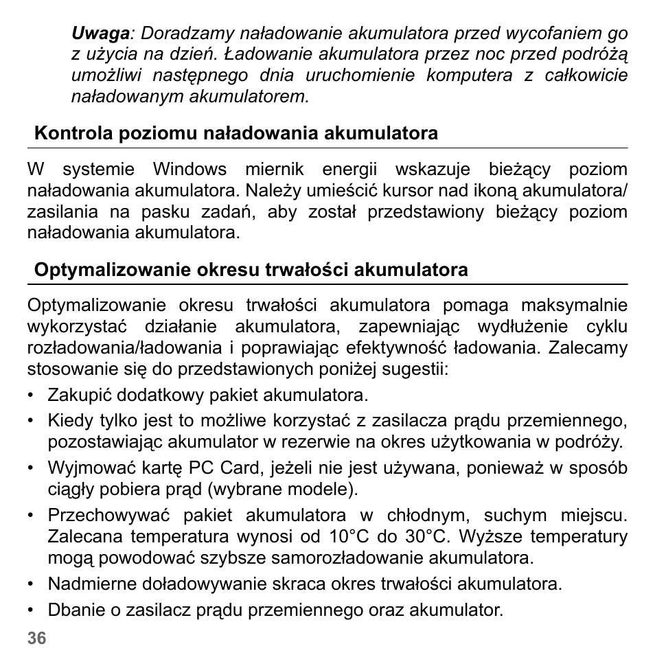 Kontrola poziomu naładowania akumulatora, Optymalizowanie okresu trwałości akumulatora | PACKARD BELL dot s series User Manual | Page 1400 / 2279