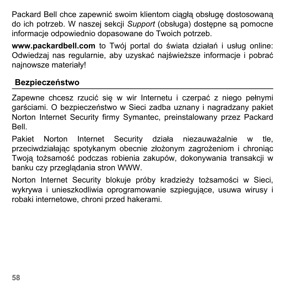 Bezpieczeństwo, Stronie 58). po pierwszym | PACKARD BELL dot s series User Manual | Page 1422 / 2279