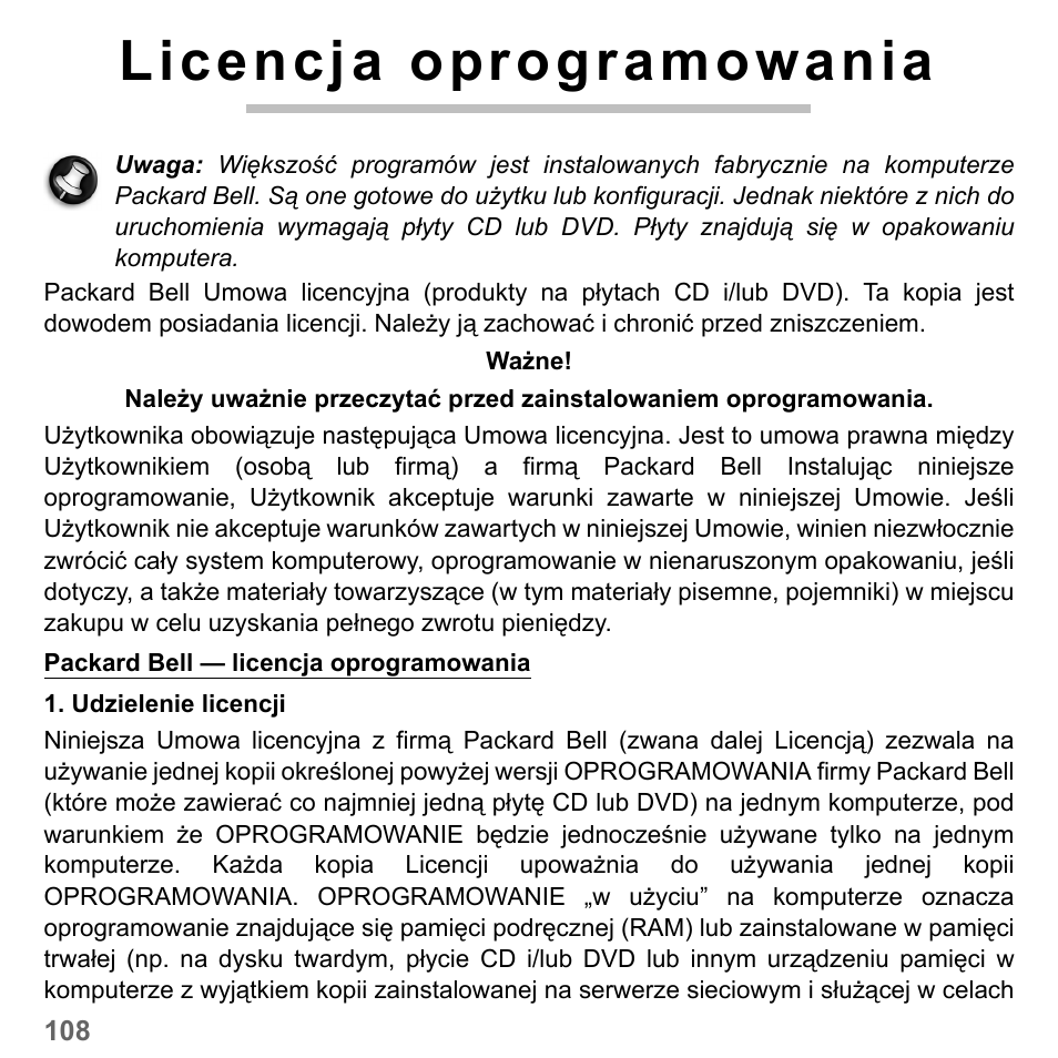 Licencja oprogramowania | PACKARD BELL dot s series User Manual | Page 1472 / 2279