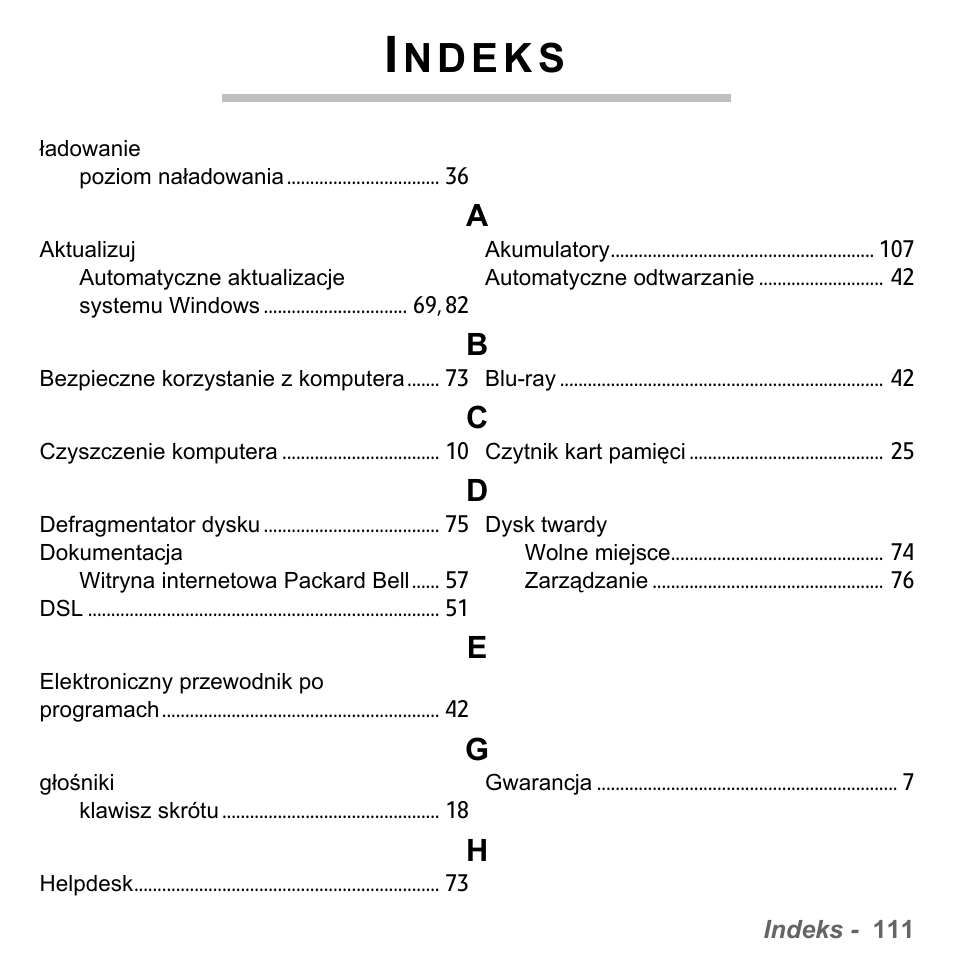 Indeks | PACKARD BELL dot s series User Manual | Page 1475 / 2279