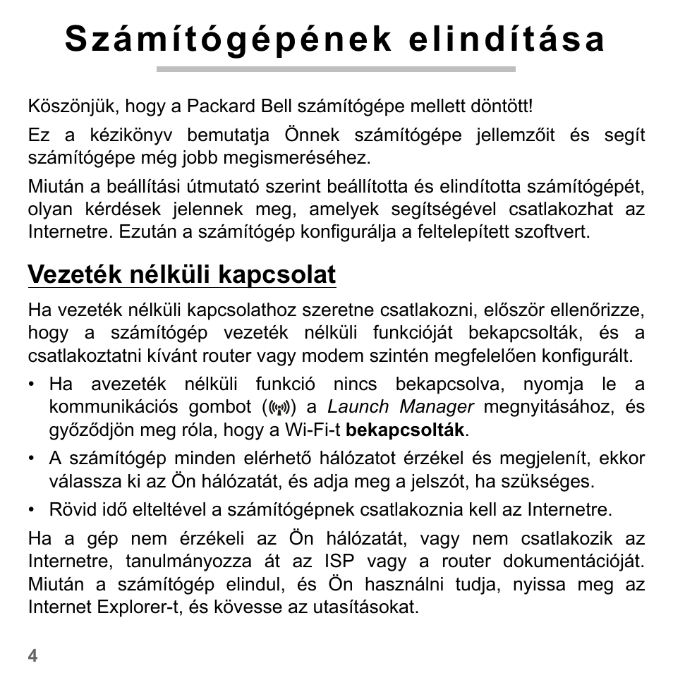 Számítógépének elindítása, Vezeték nélküli kapcsolat | PACKARD BELL dot s series User Manual | Page 1482 / 2279