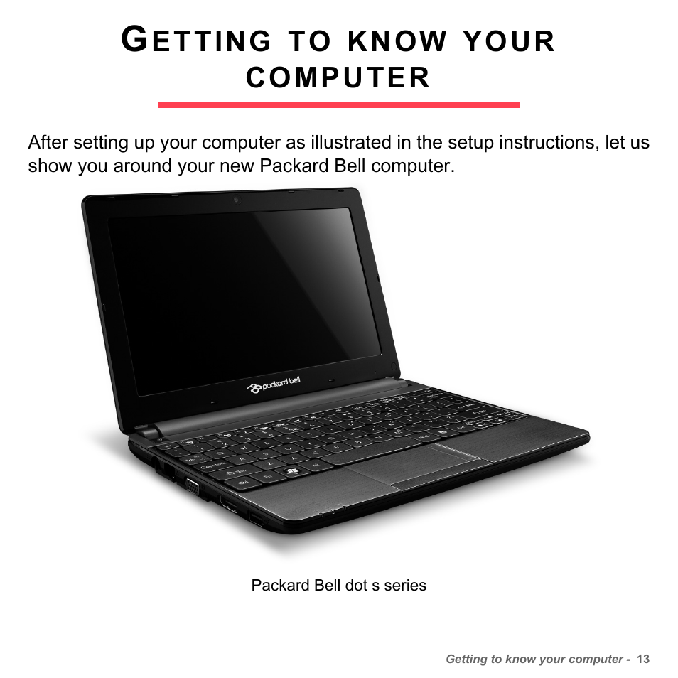 Getting to know your computer | PACKARD BELL dot s series User Manual | Page 15 / 2279