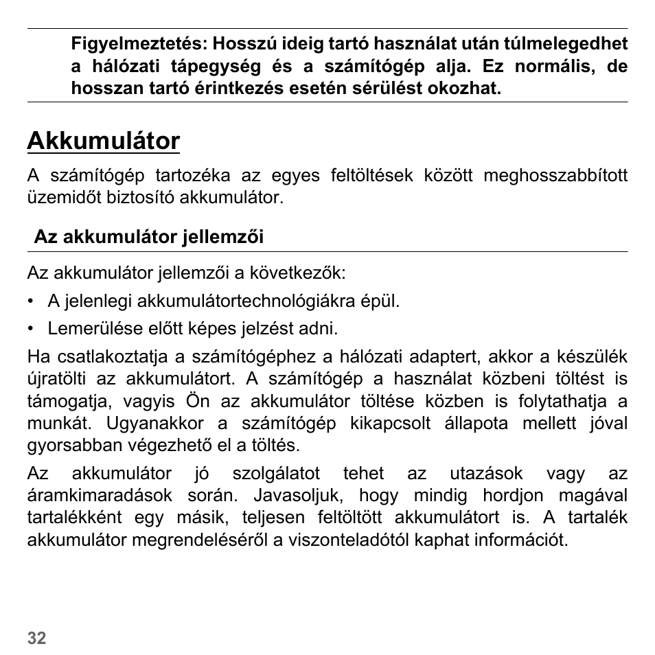 Akkumulátor, Az akkumulátor jellemzői | PACKARD BELL dot s series User Manual | Page 1510 / 2279