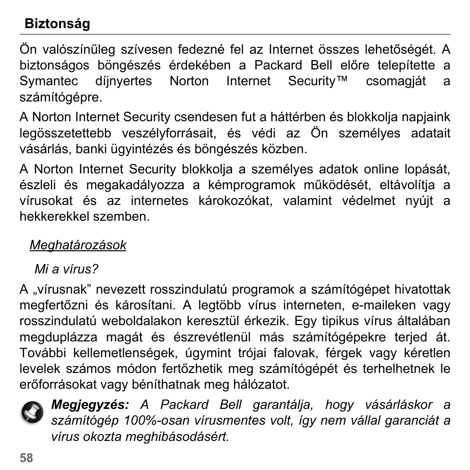 Biztonság | PACKARD BELL dot s series User Manual | Page 1536 / 2279