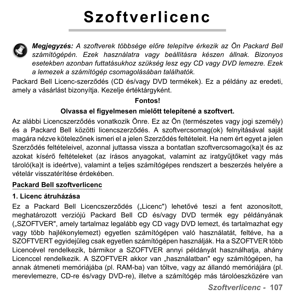 Szoftverlicenc | PACKARD BELL dot s series User Manual | Page 1585 / 2279