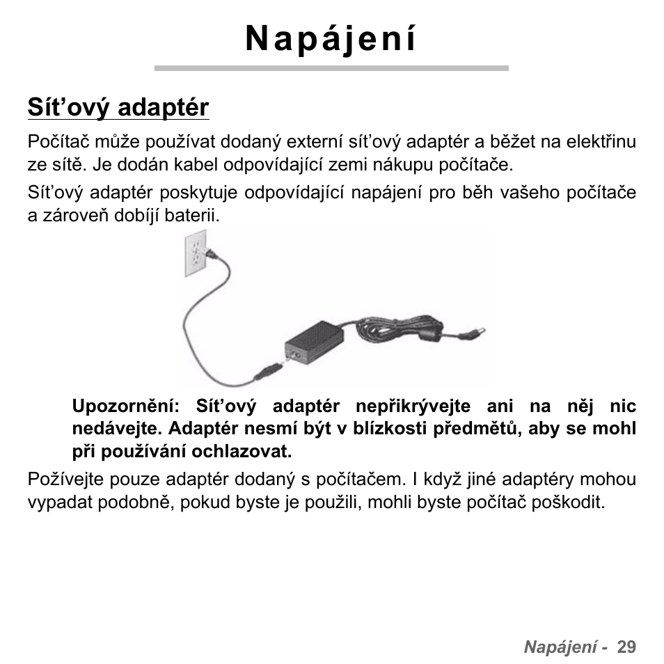 Napájení, Sít’ový adaptér | PACKARD BELL dot s series User Manual | Page 1621 / 2279