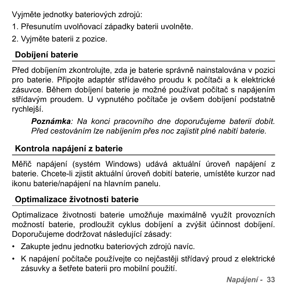 Dobíjení baterie, Kontrola napájení z baterie, Optimalizace životnosti baterie | PACKARD BELL dot s series User Manual | Page 1625 / 2279