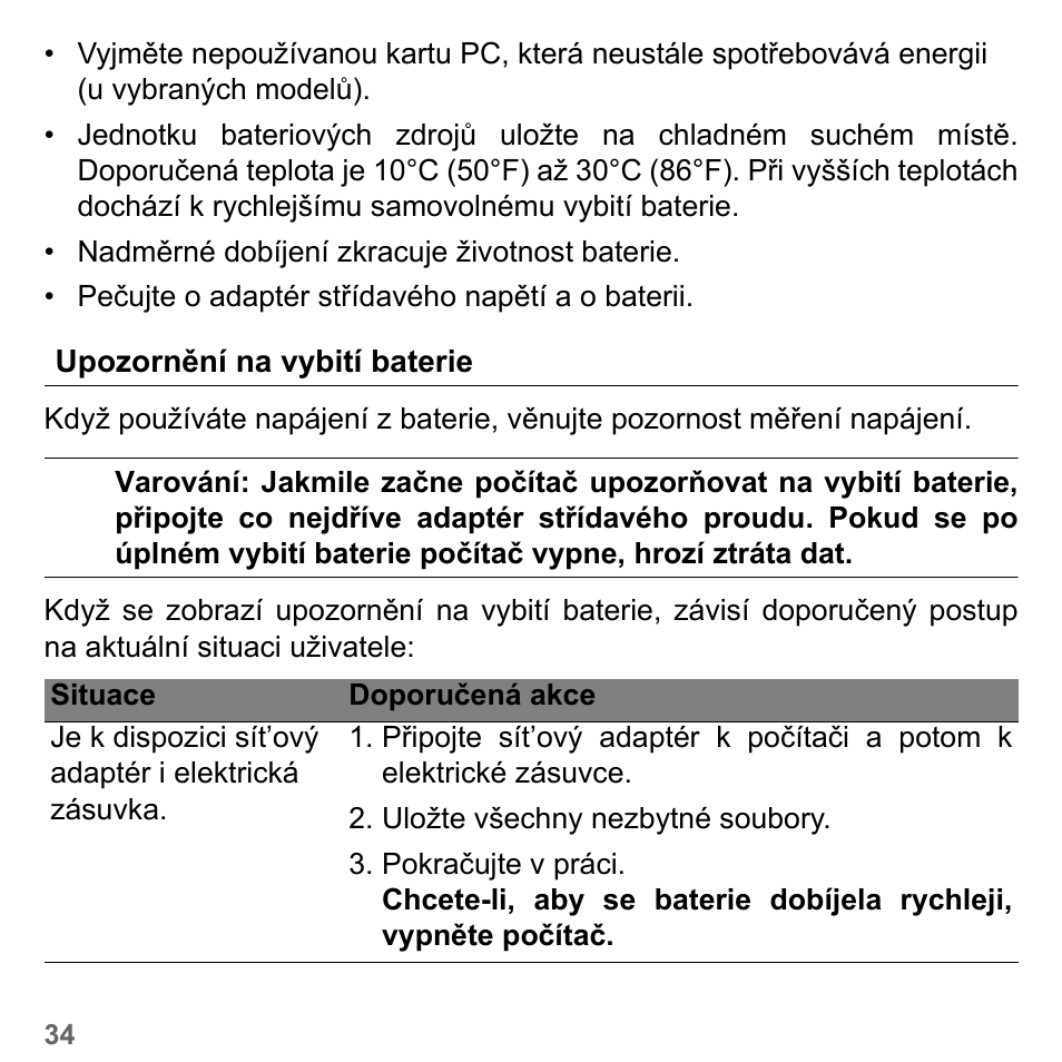 Upozornění na vybití baterie | PACKARD BELL dot s series User Manual | Page 1626 / 2279