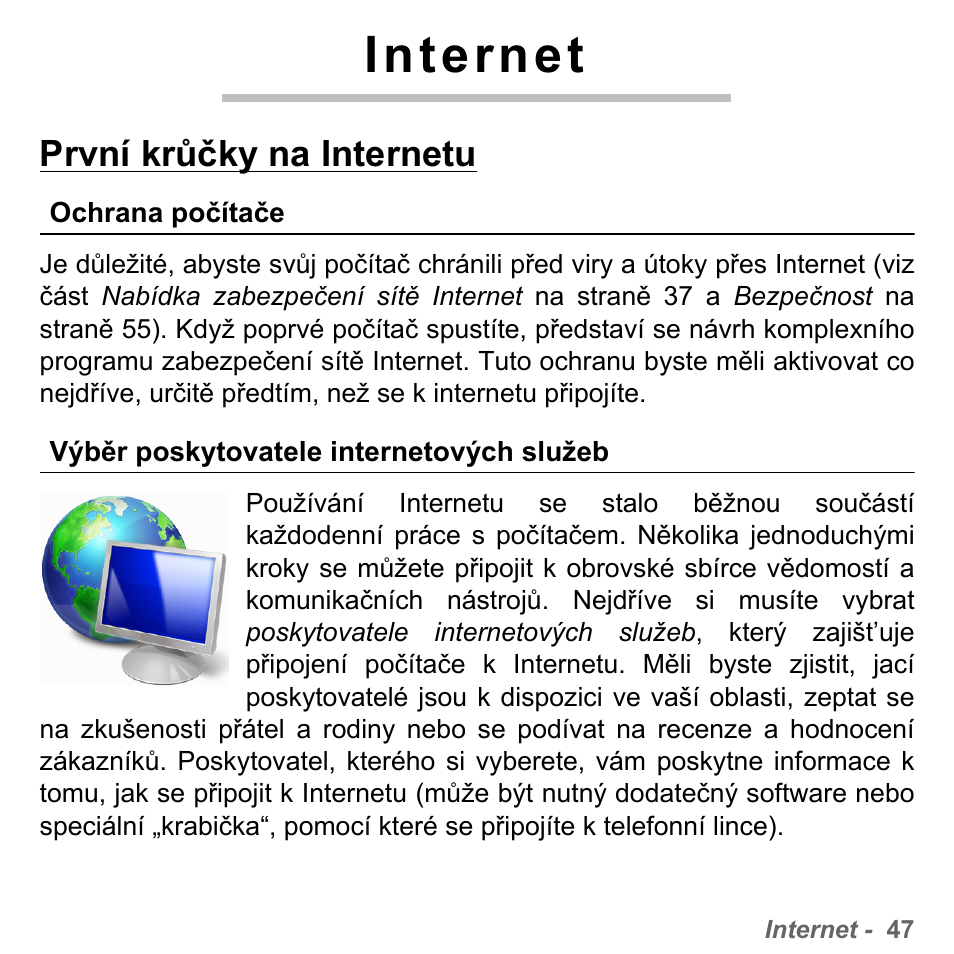 Internet, První krůčky na internetu, Ochrana počítače | Výběr poskytovatele internetových služeb, Ochrana počítače výběr poskytovatele int | PACKARD BELL dot s series User Manual | Page 1639 / 2279