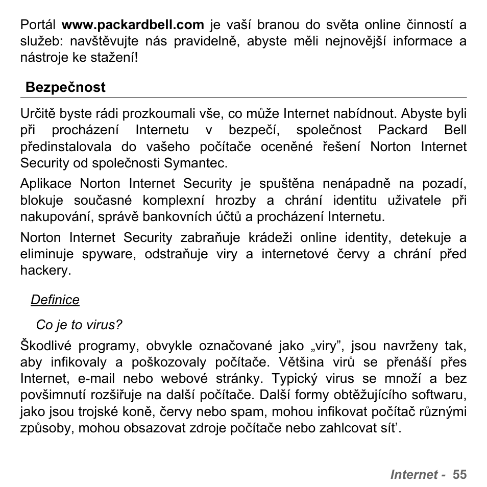 Bezpečnost, A bezpečnost, Straně 55 | PACKARD BELL dot s series User Manual | Page 1647 / 2279