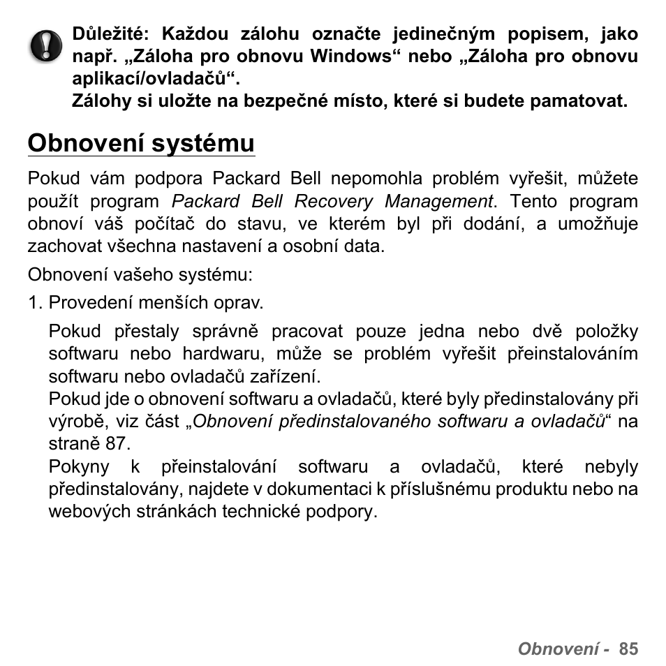 Obnovení systému | PACKARD BELL dot s series User Manual | Page 1677 / 2279