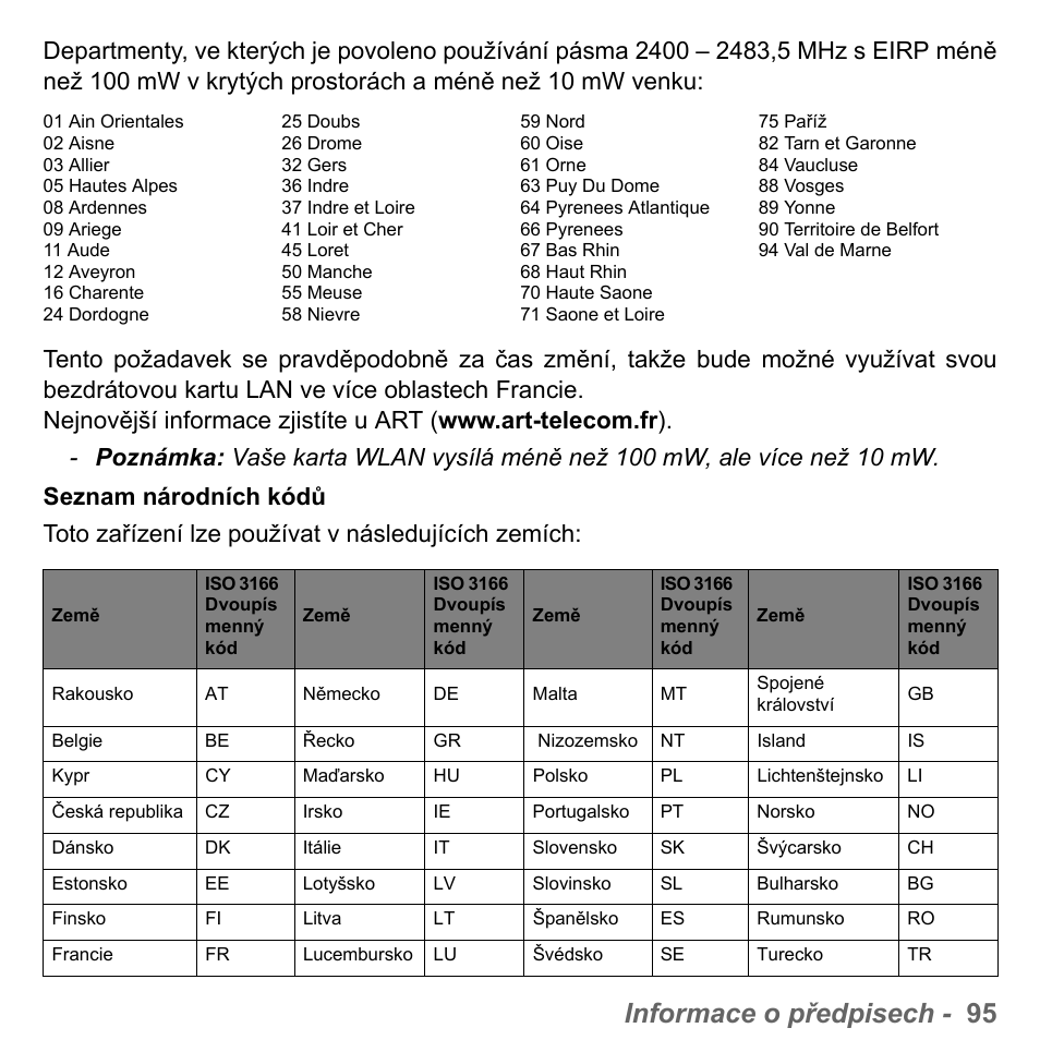 Informace o předpisech - 95 | PACKARD BELL dot s series User Manual | Page 1687 / 2279