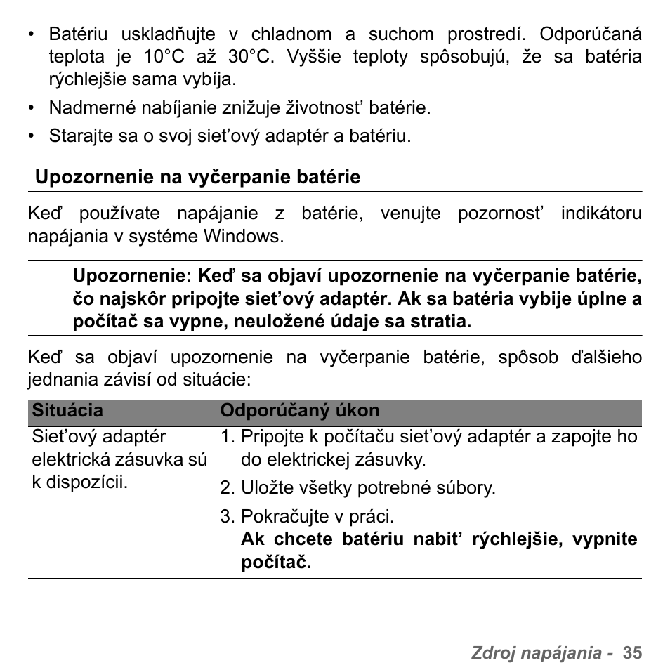 Upozornenie na vyčerpanie batérie | PACKARD BELL dot s series User Manual | Page 1737 / 2279