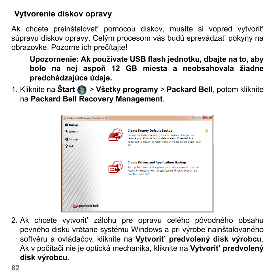 Vytvorenie diskov opravy | PACKARD BELL dot s series User Manual | Page 1784 / 2279