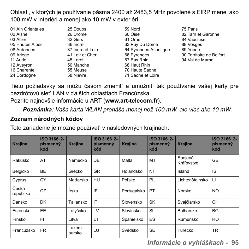 Informácie o vyhláškach - 95 | PACKARD BELL dot s series User Manual | Page 1797 / 2279