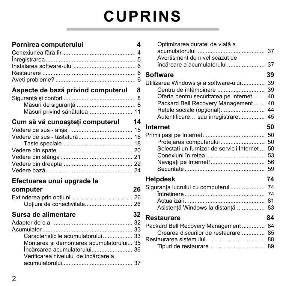 Cuprins | PACKARD BELL dot s series User Manual | Page 1814 / 2279