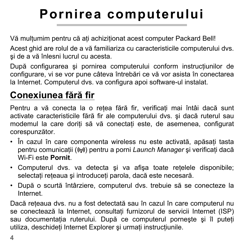 Pornirea computerului, Conexiunea fără fir | PACKARD BELL dot s series User Manual | Page 1816 / 2279