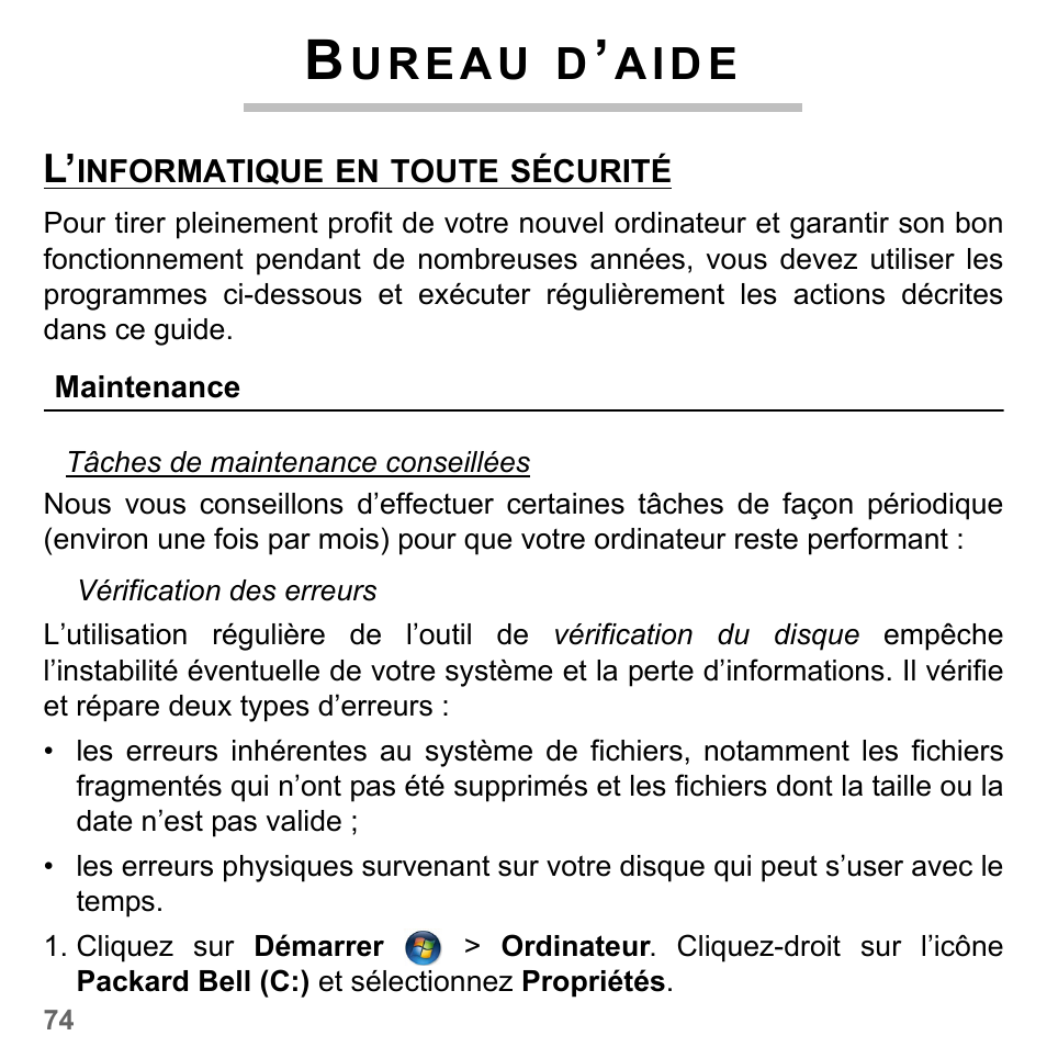 Bureau d’aide, L’informatique en toute sécurité, Maintenance | A i d e | PACKARD BELL dot s series User Manual | Page 182 / 2279