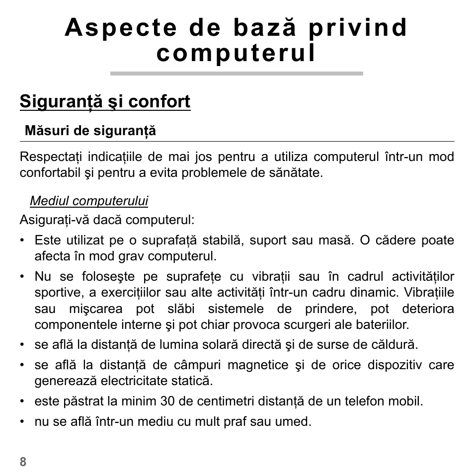 Aspecte de bază privind computerul, Siguranţă şi confort, Măsuri de siguranţă | PACKARD BELL dot s series User Manual | Page 1820 / 2279