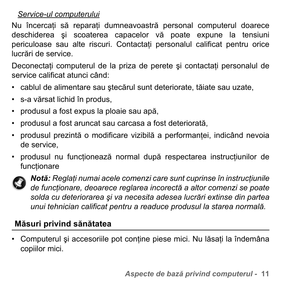 Măsuri privind sănătatea | PACKARD BELL dot s series User Manual | Page 1823 / 2279