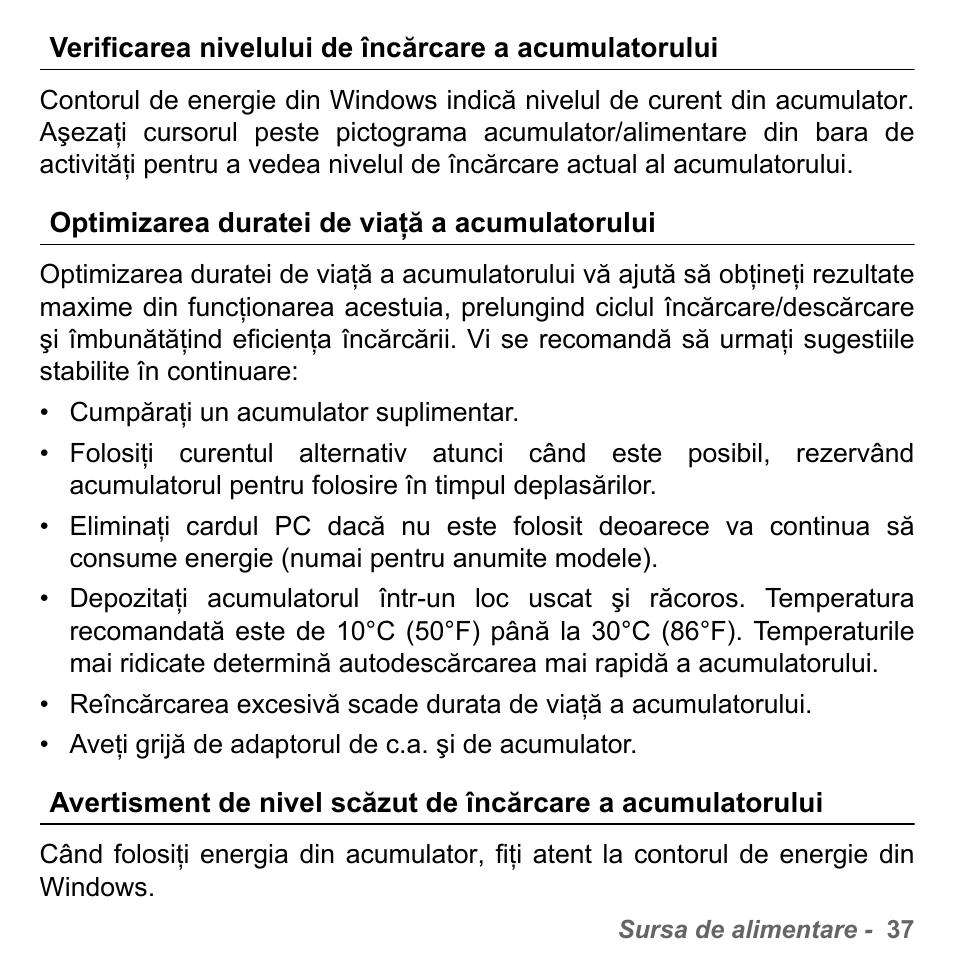 Optimizarea duratei de viaţă a acumulatorului | PACKARD BELL dot s series User Manual | Page 1849 / 2279