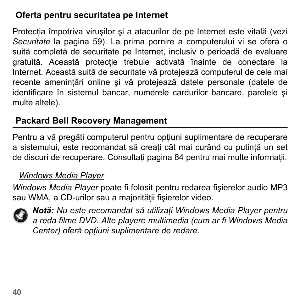 Oferta pentru securitatea pe internet, Packard bell recovery management | PACKARD BELL dot s series User Manual | Page 1852 / 2279