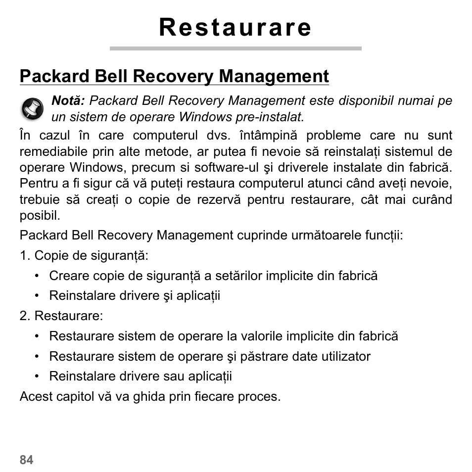 Restaurare, Packard bell recovery management | PACKARD BELL dot s series User Manual | Page 1896 / 2279