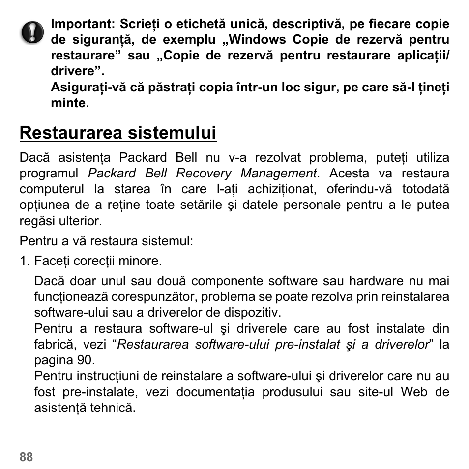 Restaurarea sistemului | PACKARD BELL dot s series User Manual | Page 1900 / 2279