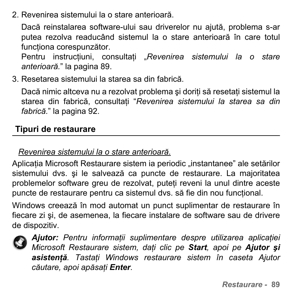 Tipuri de restaurare | PACKARD BELL dot s series User Manual | Page 1901 / 2279