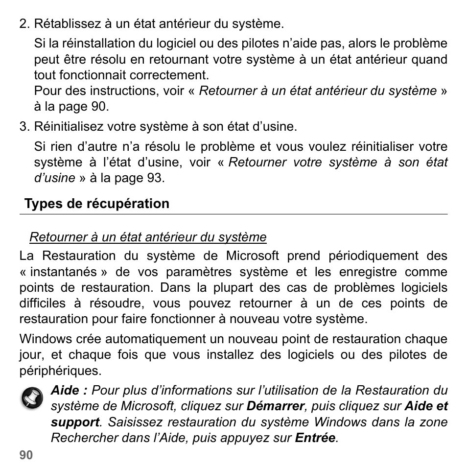 Types de récupération | PACKARD BELL dot s series User Manual | Page 198 / 2279