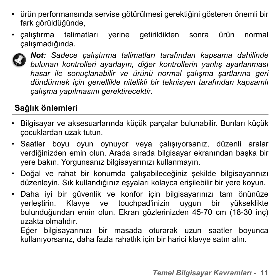 Sağlık önlemleri | PACKARD BELL dot s series User Manual | Page 2183 / 2279