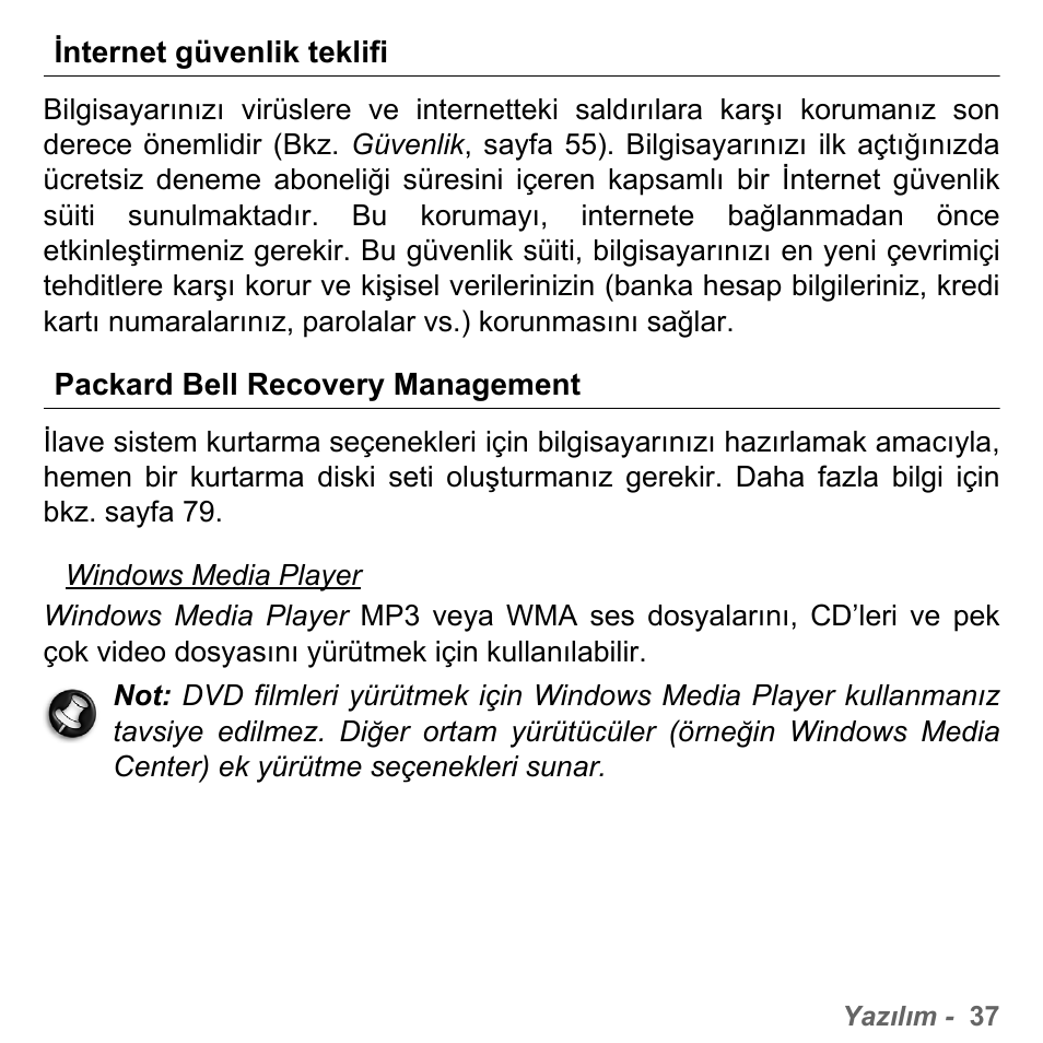 Internet güvenlik teklifi, Packard bell recovery management | PACKARD BELL dot s series User Manual | Page 2209 / 2279