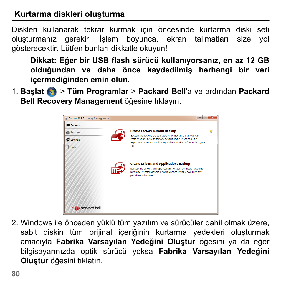 Kurtarma diskleri oluşturma | PACKARD BELL dot s series User Manual | Page 2252 / 2279