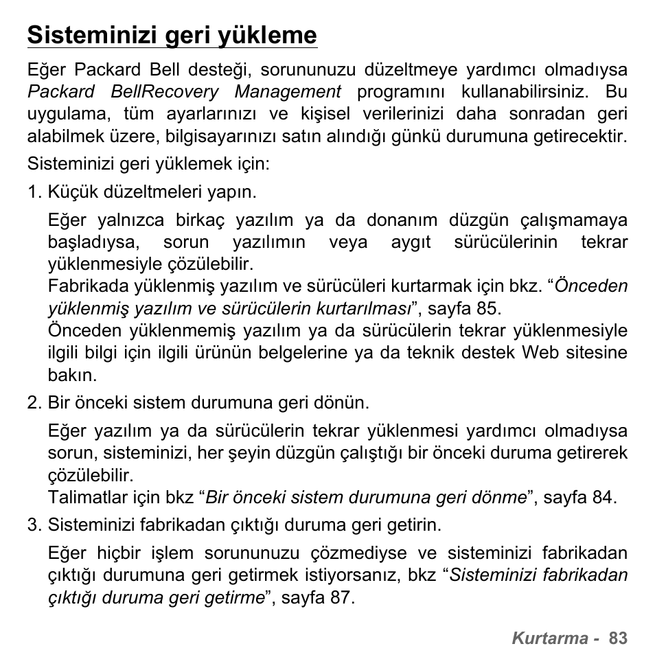 Sisteminizi geri yükleme | PACKARD BELL dot s series User Manual | Page 2255 / 2279