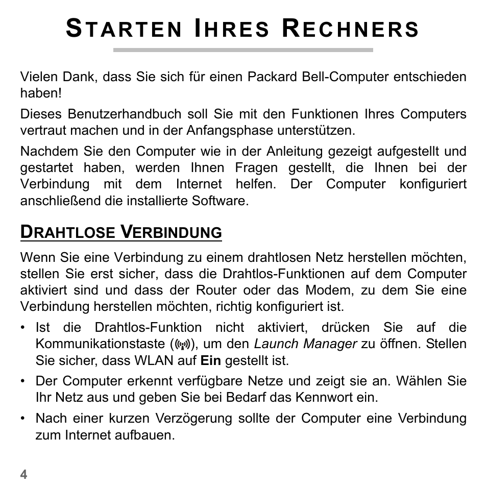 Starten ihres rechners, Drahtlose verbindung, H r e s | PACKARD BELL dot s series User Manual | Page 228 / 2279