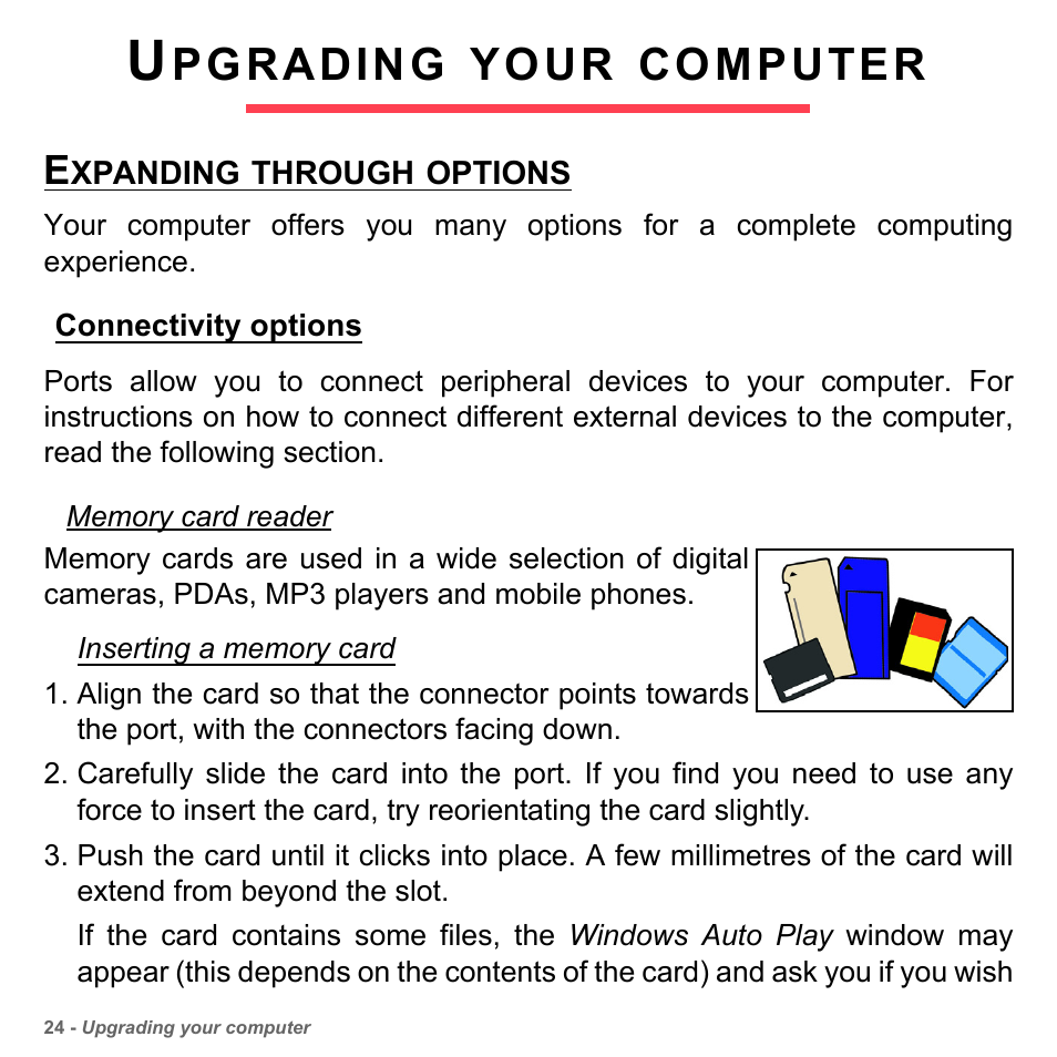 Upgrading your computer, Expanding through options, Connectivity options | Pgrading, Your, Computer | PACKARD BELL dot s series User Manual | Page 26 / 2279