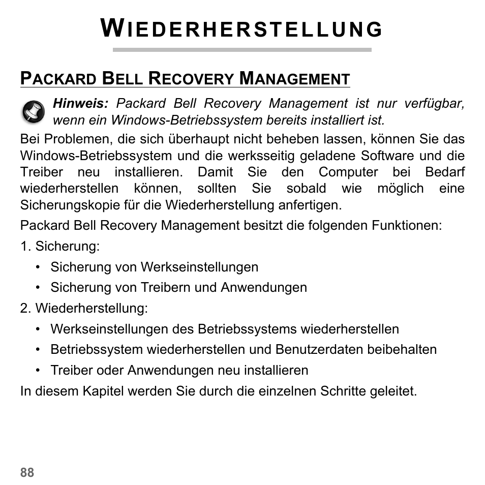 Wiederherstellung, Packard bell recovery management | PACKARD BELL dot s series User Manual | Page 312 / 2279