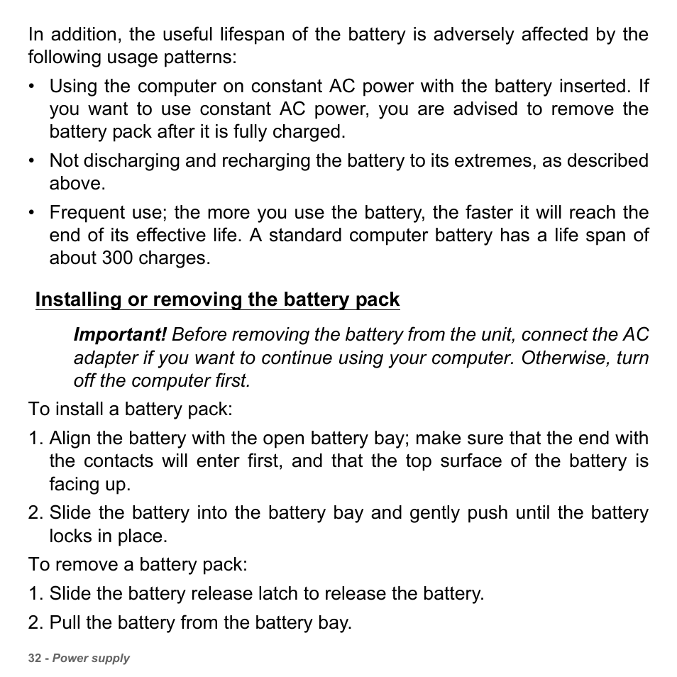 Installing or removing the battery pack | PACKARD BELL dot s series User Manual | Page 34 / 2279