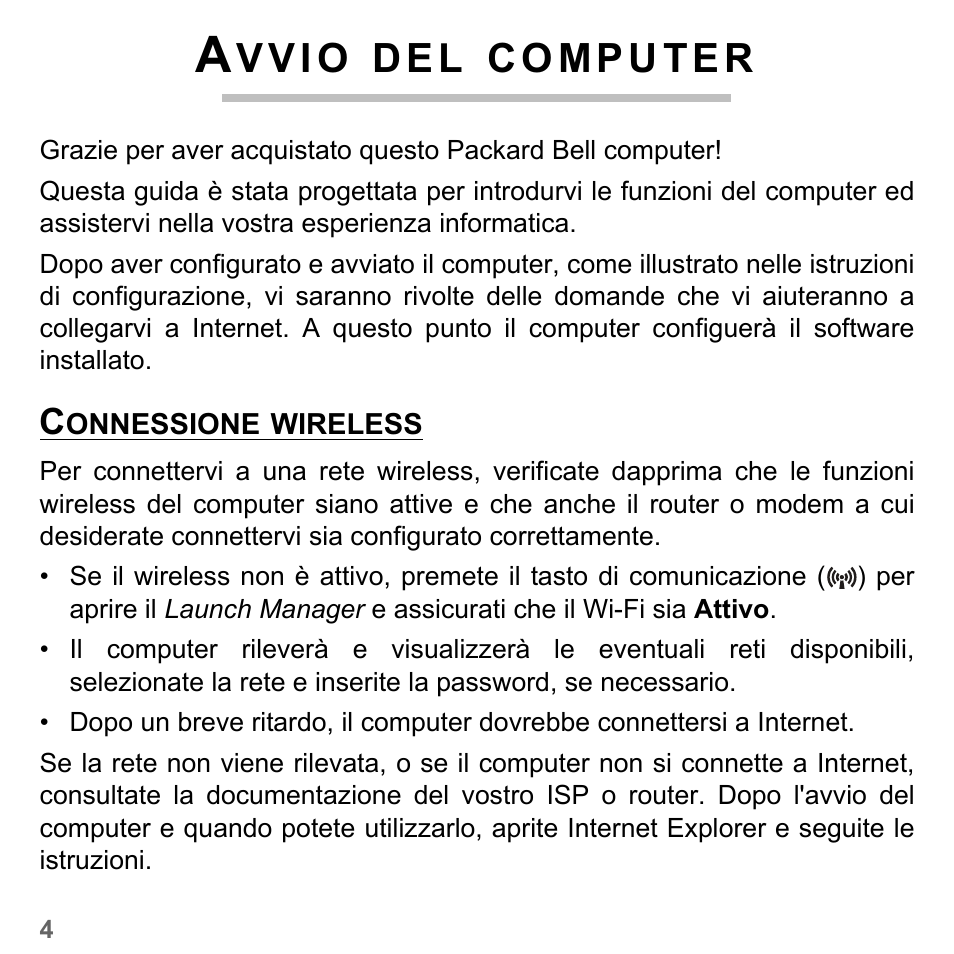 Avvio del computer, Connessione wireless, V v i o | D e l | PACKARD BELL dot s series User Manual | Page 348 / 2279