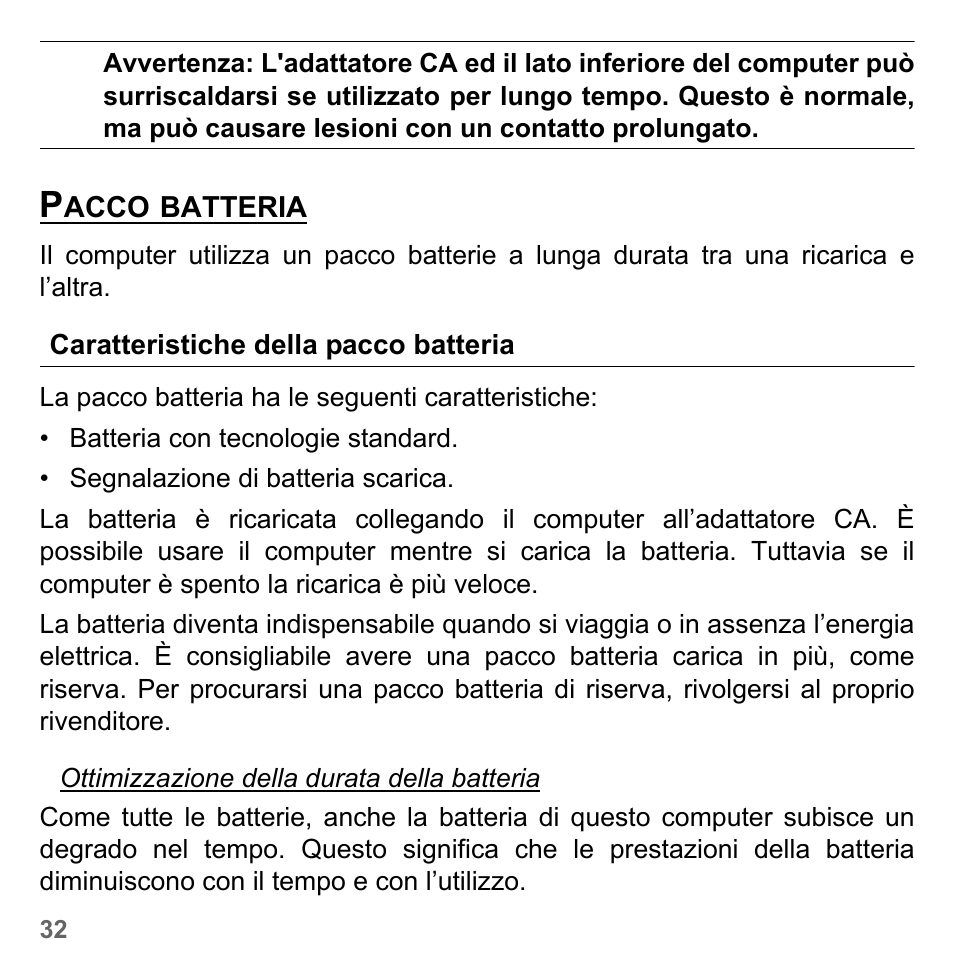 Pacco batteria, Caratteristiche della pacco batteria | PACKARD BELL dot s series User Manual | Page 376 / 2279