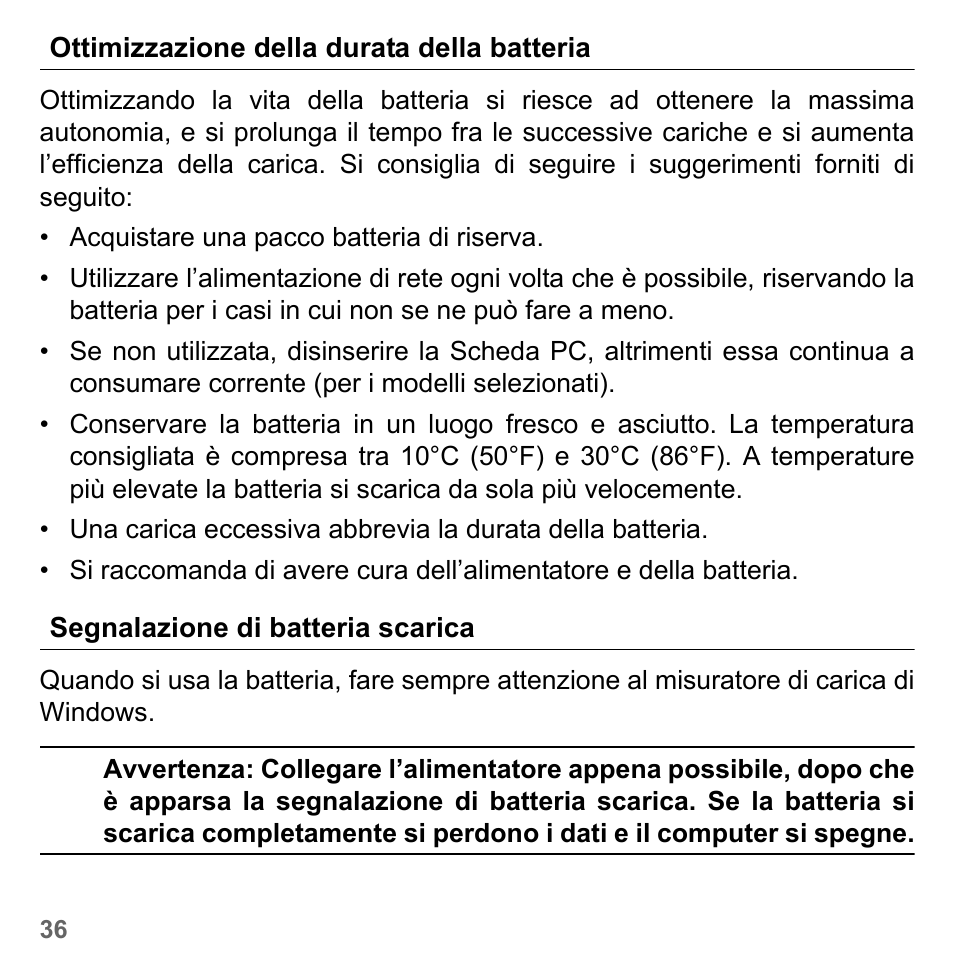 Ottimizzazione della durata della batteria, Segnalazione di batteria scarica | PACKARD BELL dot s series User Manual | Page 380 / 2279