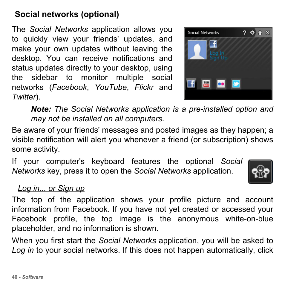 Social networks (optional) | PACKARD BELL dot s series User Manual | Page 42 / 2279